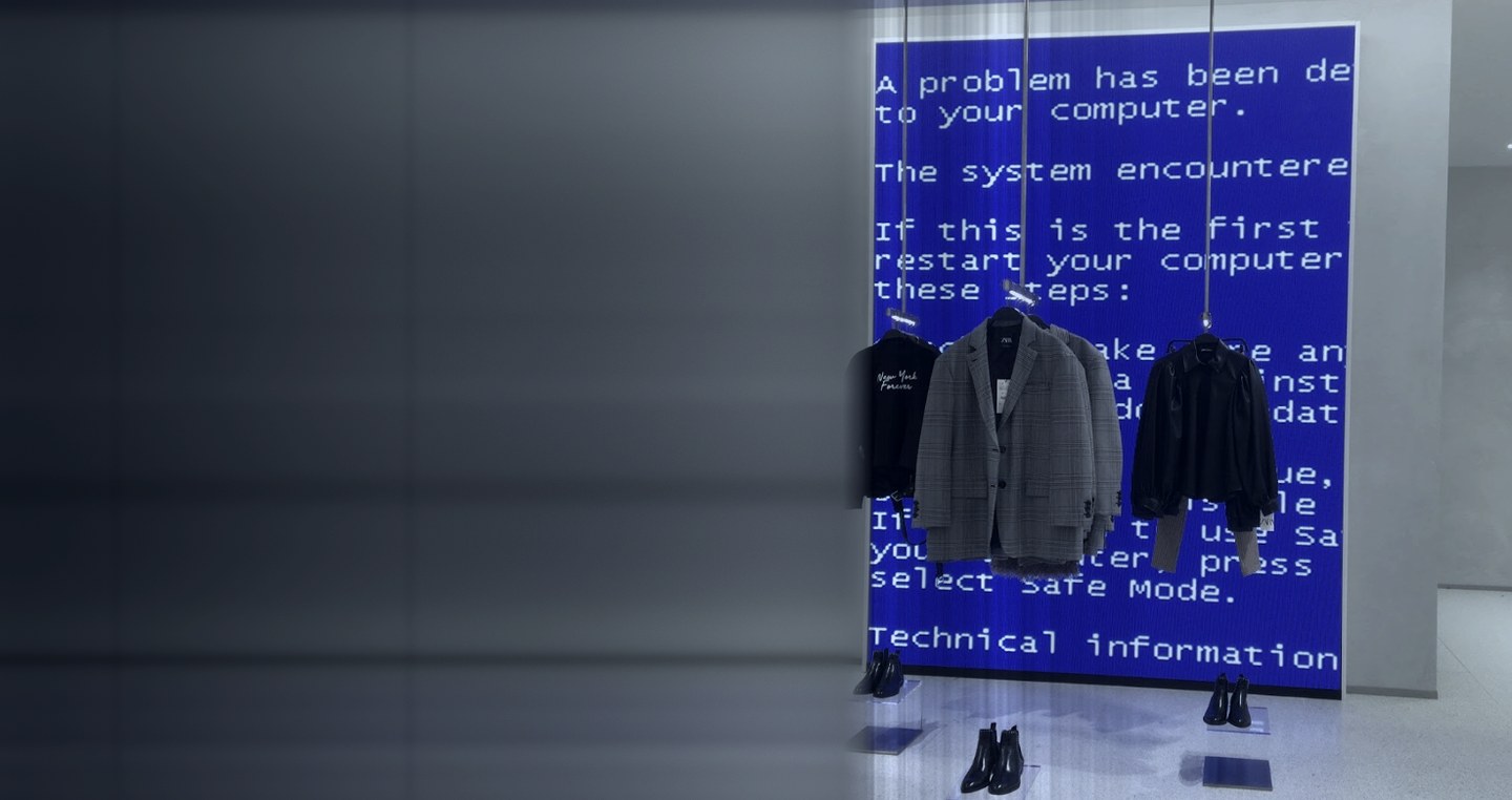 A retail floor with a full height blue LED wall, first season launch for a fashion brand in a new market