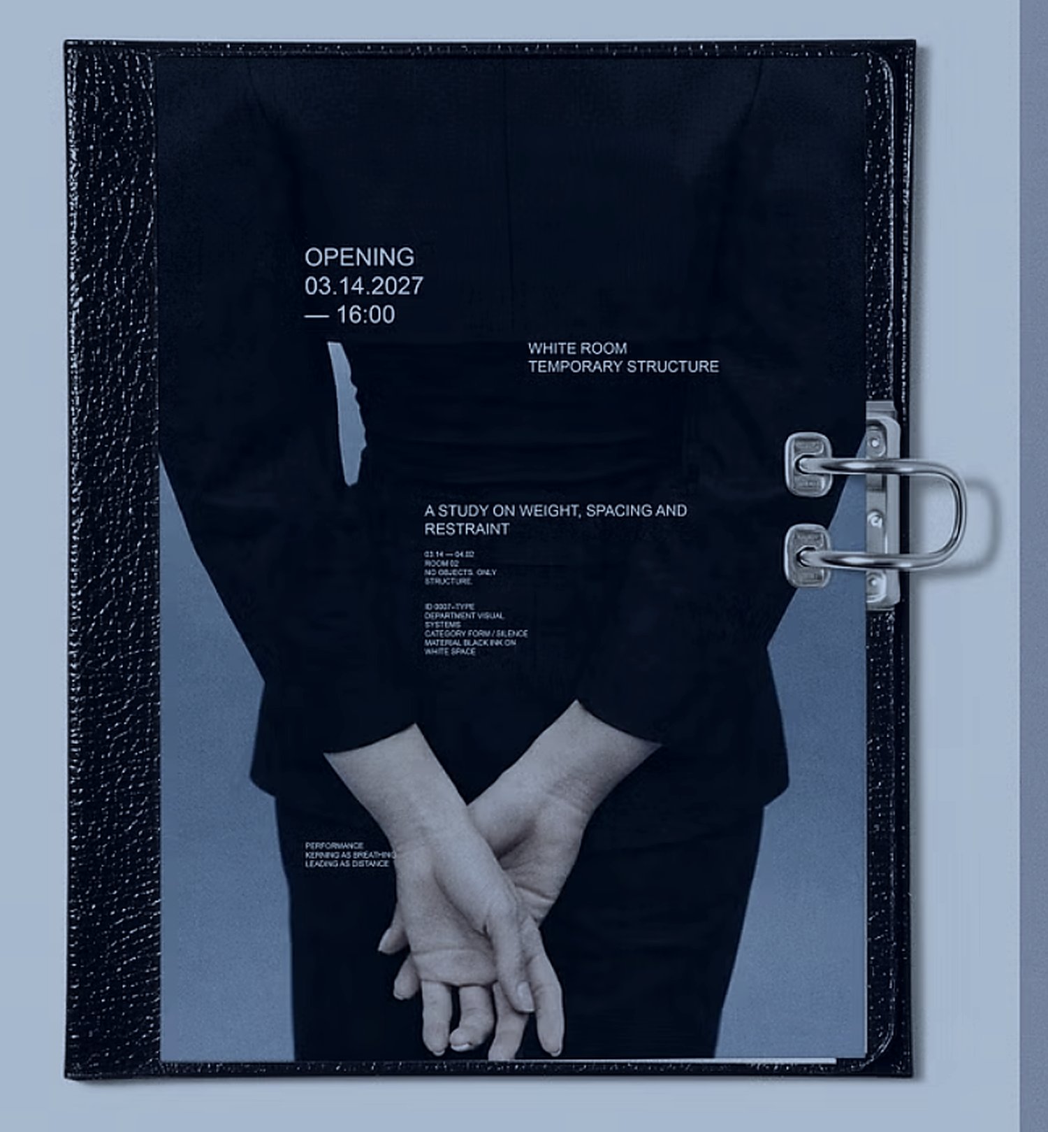 A printed poster held in a folder, fashion lookbooks, line sheets and brand books